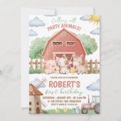 Farm Animals 1st Birthday Invitation Kaart (Voorkant)