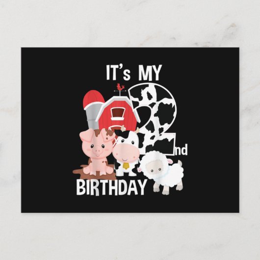 Farm Animals 2 Year Old It's My 2nd Birthday Party Aankondigingskaart (Voorkant)