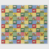 Farm Animals and Gingham Patchwork Quilt Cadeaupapier (Vlak)