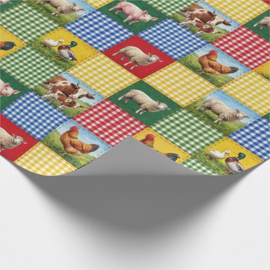 Farm Animals and Gingham Patchwork Quilt Cadeaupapier (Hoek)