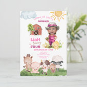 Farm Animals Any Age Birthday Photo Invitation Kaart (Staand voorkant)