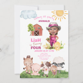 Farm Animals Any Age Birthday Photo Invitation Kaart