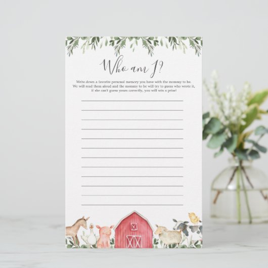 Farm Animals Baby shower dat ik heet (Staand voorkant)