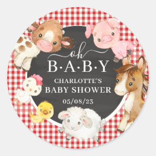 Farm Animals Baby shower Favor Classic Round Stick Ronde Sticker