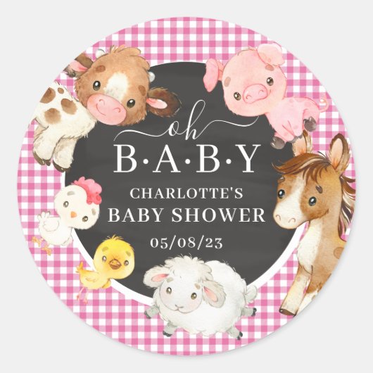 Farm Animals Baby shower Favor Ronde Sticker (Voorkant)