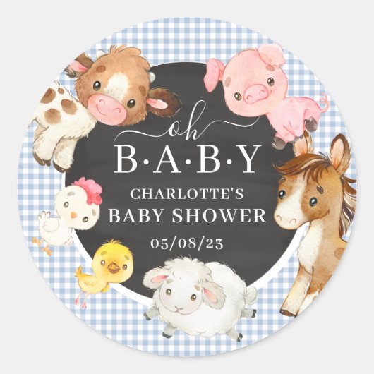 Farm Animals Baby shower Favor Ronde Sticker (Voorkant)
