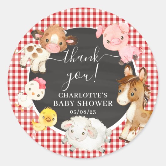 Farm Animals Baby shower Favor Ronde Sticker (Voorkant)