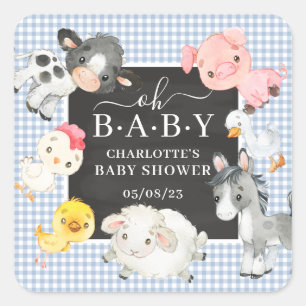 Farm Animals Baby shower Favor Square Sticker