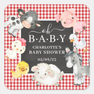 Farm Animals Baby shower Favor Vierkante Sticker
