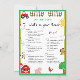 Farm Animals Baby shower Game Size Invitation Kaart