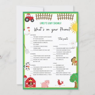 Farm Animals Baby shower Game Size Invitation Kaart