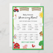 Farm Animals Baby shower Game Size Invitation Kaart (Voorkant / Achterkant)