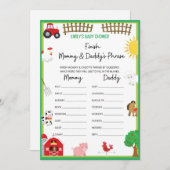 Farm Animals Baby shower Game Size Invitation Kaart (Voorkant / Achterkant)