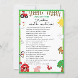 Farm Animals Baby shower Game Size Invitation Kaart
