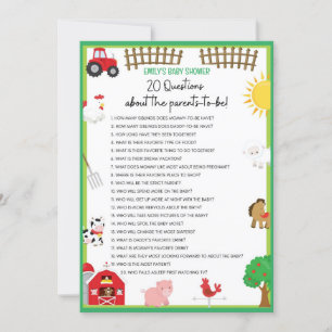 Farm Animals Baby shower Game Size Invitation Kaart