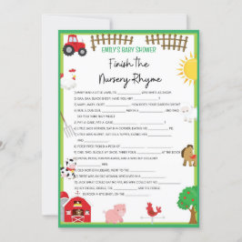 Farm Animals Baby shower Game Size Invitation Kaart