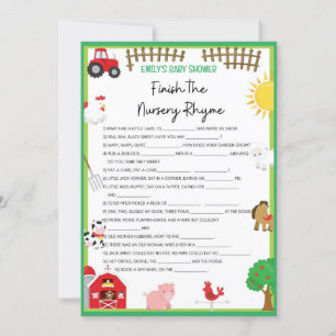 Farm Animals Baby shower Game Size Invitation Kaart