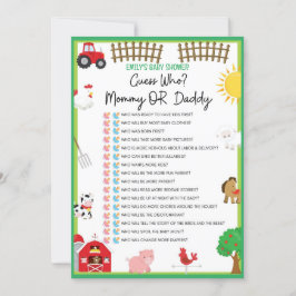 Farm Animals Baby shower Game Size Invitation Kaart