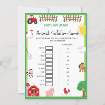 Farm Animals Baby shower Game Size Invitation