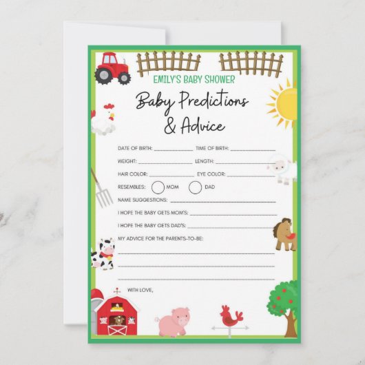 Farm Animals Baby shower Game Size Invitation Kaart (Voorkant)