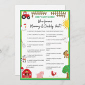 Farm Animals Baby shower Game Size Invitation Kaart (Voorkant / Achterkant)