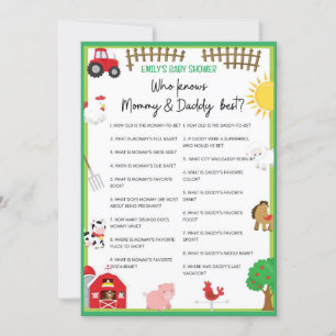 Farm Animals Baby shower Game Size Invitation Kaart