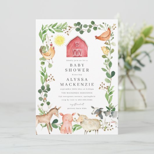 Farm Animals Baby Shower Invitation Kaart (Staand voorkant)