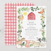 Farm Animals Baby Shower Invitation Kaart (Voorkant / Achterkant)
