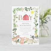 Farm Animals Baby Shower Invitation Kaart (Staand voorkant)