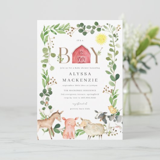 Farm Animals Baby Shower Invitation Kaart (Staand voorkant)