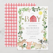 Farm Animals Baby Shower Invitation Kaart (Voorkant / Achterkant)