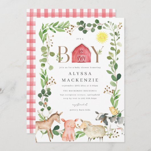 Farm Animals Baby Shower Invitation Kaart (Voorkant / Achterkant)