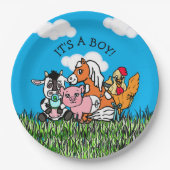 Farm Animals Baby shower is een jongen Papieren Bordje (Voorkant)