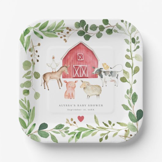 Farm Animals Baby Shower Paper Plates Papieren Bordje (Voorkant)