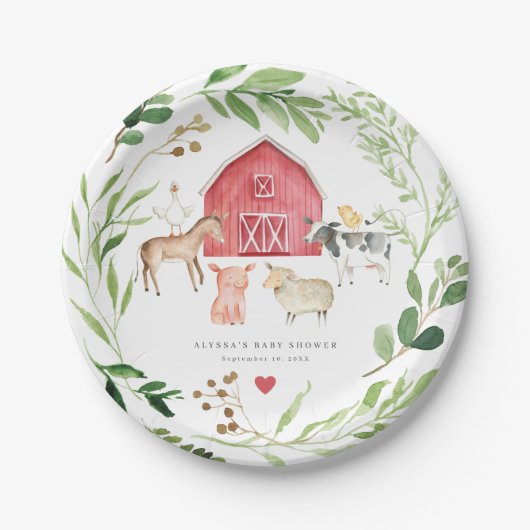 Farm Animals Baby Shower Paper Plates Papieren Bordje (Voorkant)