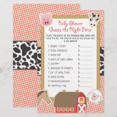 Farm Animals Baby shower raad prijs juist spel (Voorkant / Achterkant)