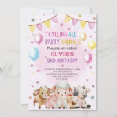 Farm Animals Balloons Barnyard Verjaardagsfeest Kaart (Voorkant)