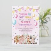 Farm Animals Balloons Barnyard Verjaardagsfeest Kaart (Staand voorkant)