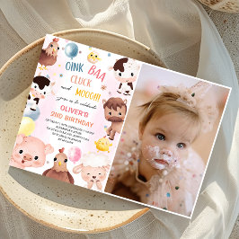 Farm Animals Balloons Barnyard Verjaardagsfoto Kaart