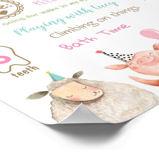 Farm Animals Barn First Birthday Girl Milestone Poster (Hoek)