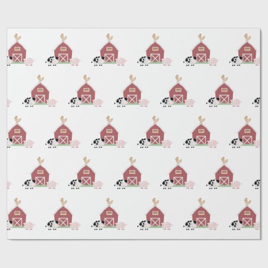Farm Animals & Barn Pattern White Cadeaupapier (Vlak)