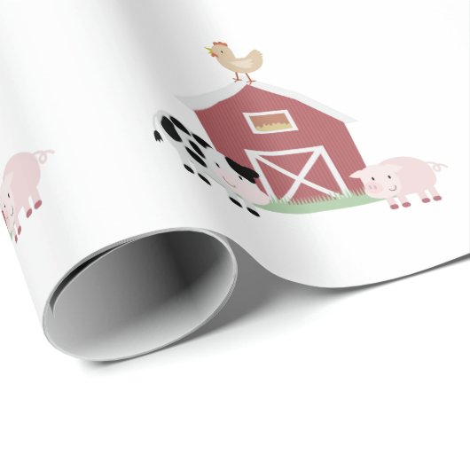 Farm Animals & Barn Pattern White Cadeaupapier (Rol Hoek)