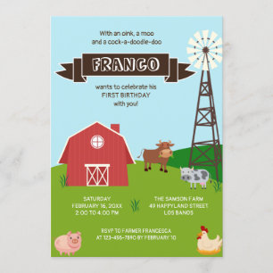 Farm Animals Barnhouse Verjaardag Uitnodiging
