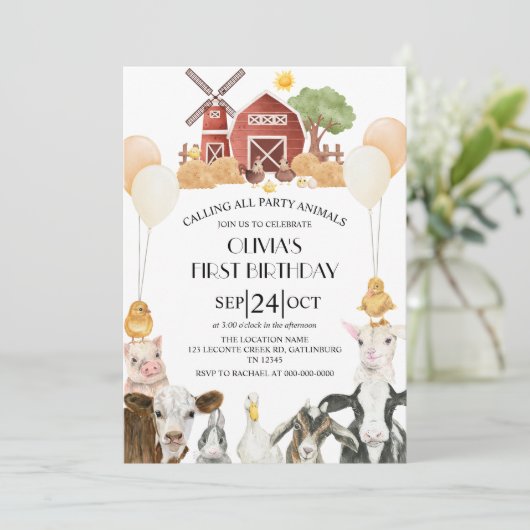 Farm Animals Barnyard Bash Ranch Birthday Party Kaart (Staand voorkant)