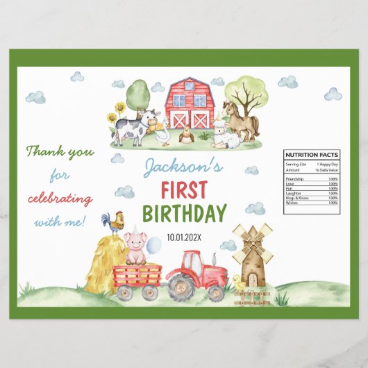 Farm Animals Barnyard Birthday Chip Bag Wrapper Flyer (Voorkant)