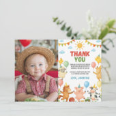 Farm Animals Barnyard Birthday Party Photo Bedankkaart (Staand voorkant)