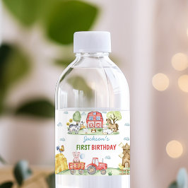 Farm Animals Barnyard Birthday Party Waterfles Etiket