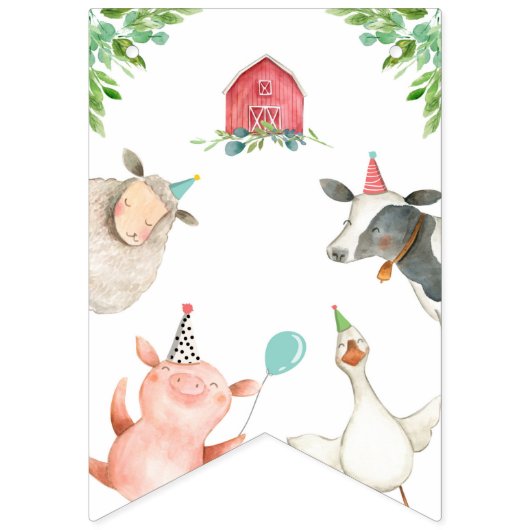Farm Animals Barnyard Boy Happy Birthday Banner (Eerste vlag)