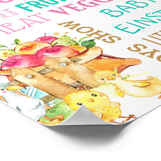 Farm Animals Barnyard First Birthday-teken Poster (Hoek)