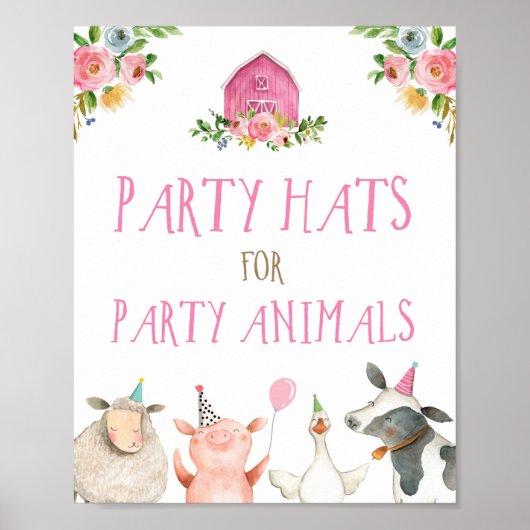 Farm Animals Barnyard Girl Birthday Poster (Voorkant)